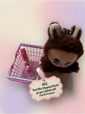 062, Mini Pink Shopping Basket for Kids, Portable  Storage Basket W/Blue Handles